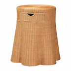 Front. bali & pari - Dayo Scalloped Natural Rattan Console Table with Drawer - Handwoven Wicker with Flared Skirt, Round - Light Honey.