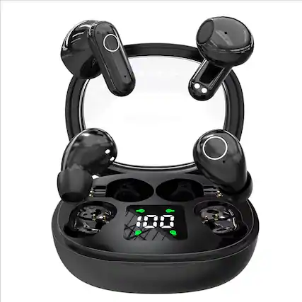 Front. PRIMEPLUS - Invisible Mini Short Stem Bluetooth 5.3 Earbuds, Waterproof Sport Earphones with Mic, 2 Pairs for Sleeping/Sports - Black.