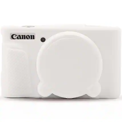 Front. RomeTech - Silicone Case for Canon PowerShot SX730 SX740 HS, Protective Cover & Lens Cap, White.