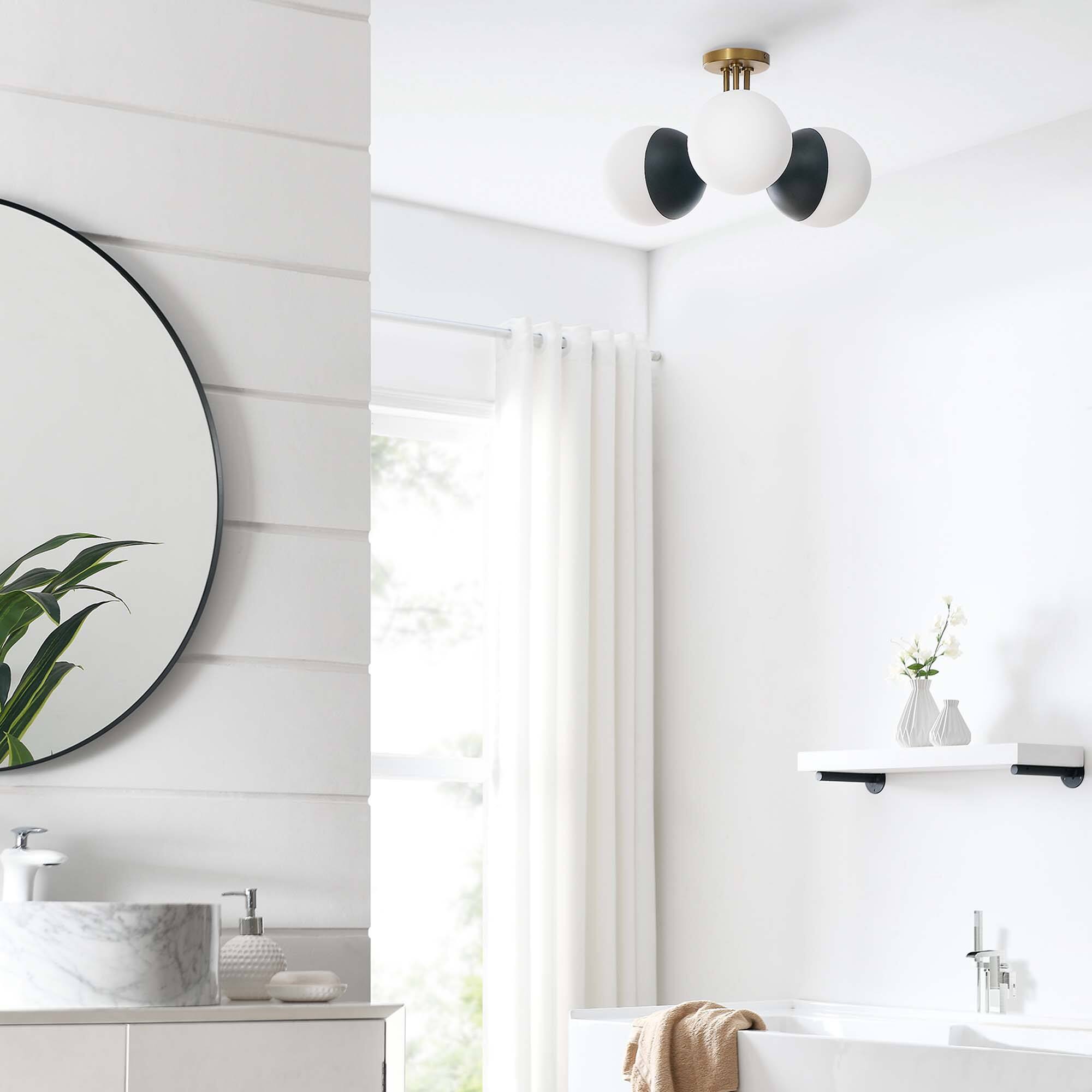 Alt View 1. Modway - Stellar 3-Light Semi-Flush Ceiling Light by Modway - Opal Satin Brass.