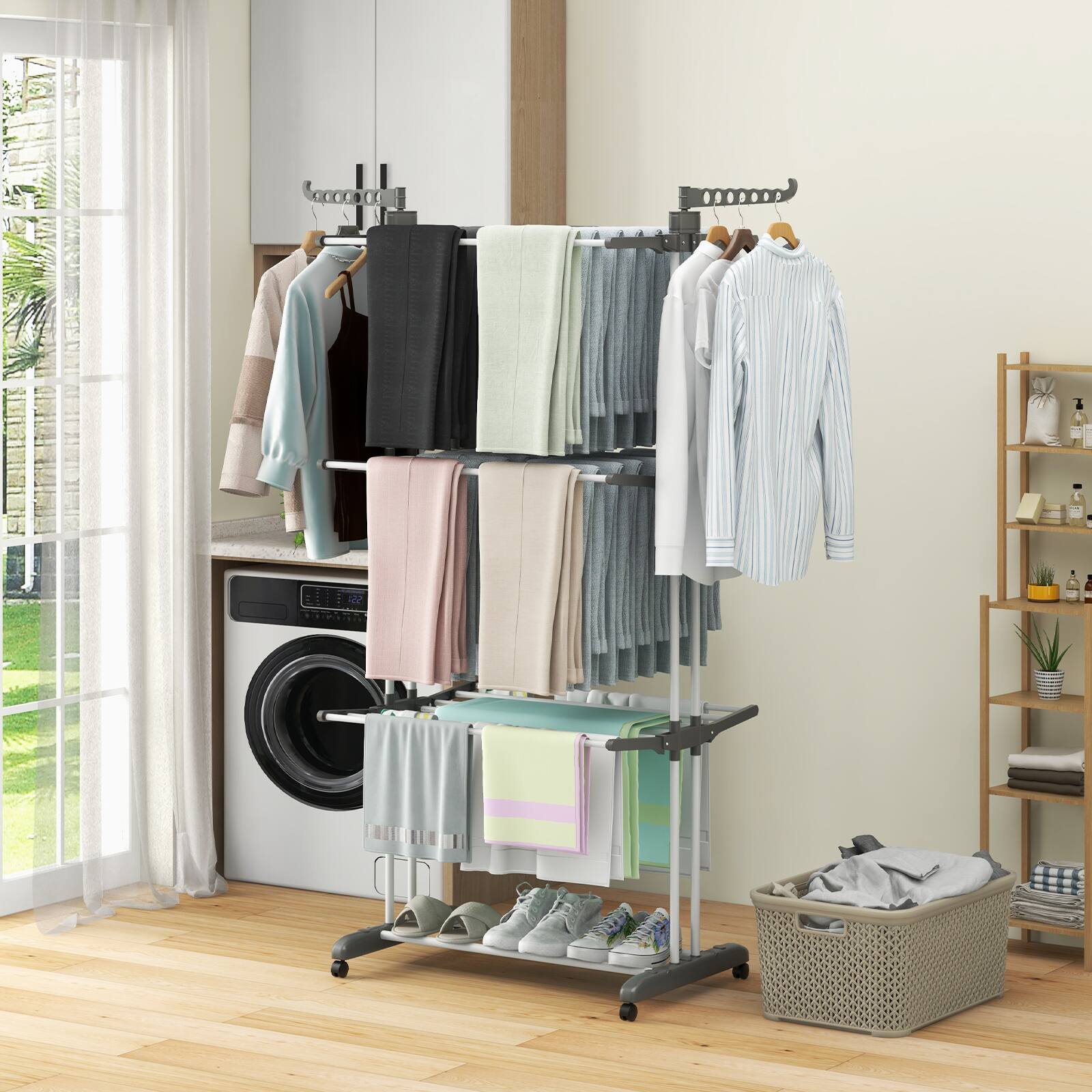 Alt View 1. Costway - Costway clothes drying rack collapsible clothing drying rack 4-tier collapsible laundry rack stand - Gray.