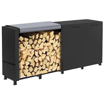 Front. JETRANSPORT - 8ft Firewood Rack Outdoor With Waterproof Widened Cover Heavy Duty Holder Includes 2 Lateral Rods - 8 FT.