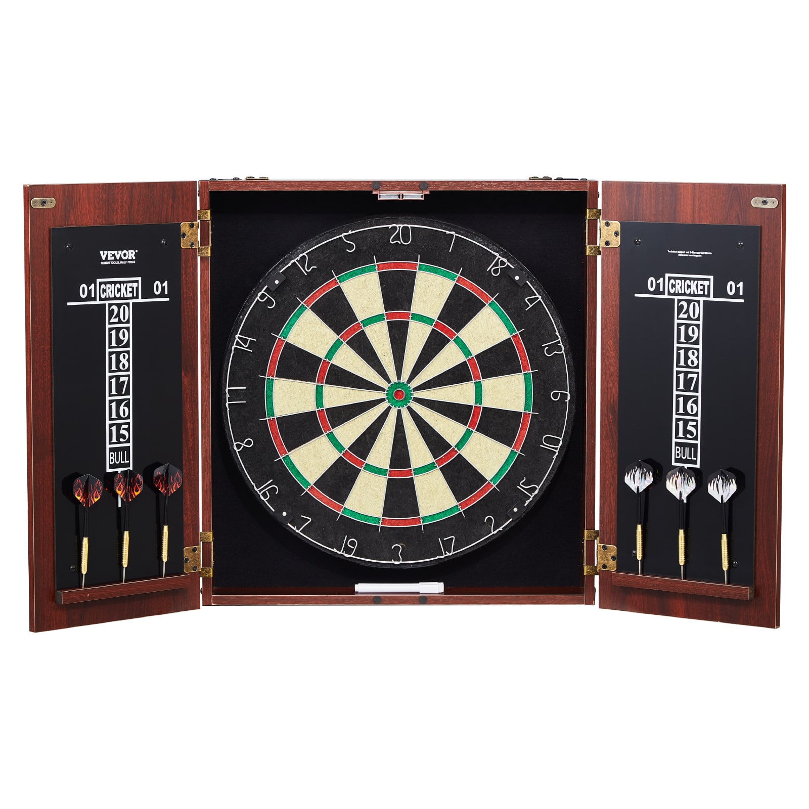 VEVOR - Dartboard and Cabinet Set, Ready-to-Play Bundle Official Size Dartboard Cabinet, Steel Tip Dart Hideaway Cabinet - Brown