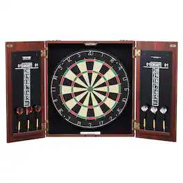 VEVOR - Dartboard and Cabinet Set, Ready-to-Play Bundle Official Size Dartboard Cabinet, Steel Tip Dart Hideaway Cabinet - Brown