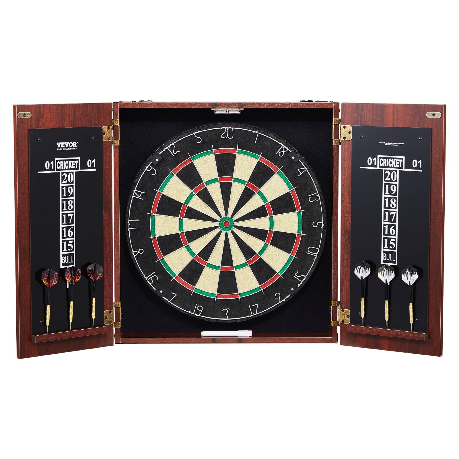 VEVOR - Dartboard and Cabinet Set, Ready-to-Play Bundle Official Size Dartboard Cabinet, Steel Tip Dart Hideaway Cabinet - Brown