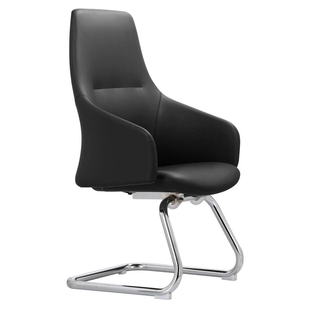 LeisureMod - Celeste Office Chair Upholstered in Leather with Iron Frame Ergonomic Desk Chair for Home Office and Task Seating - Black
