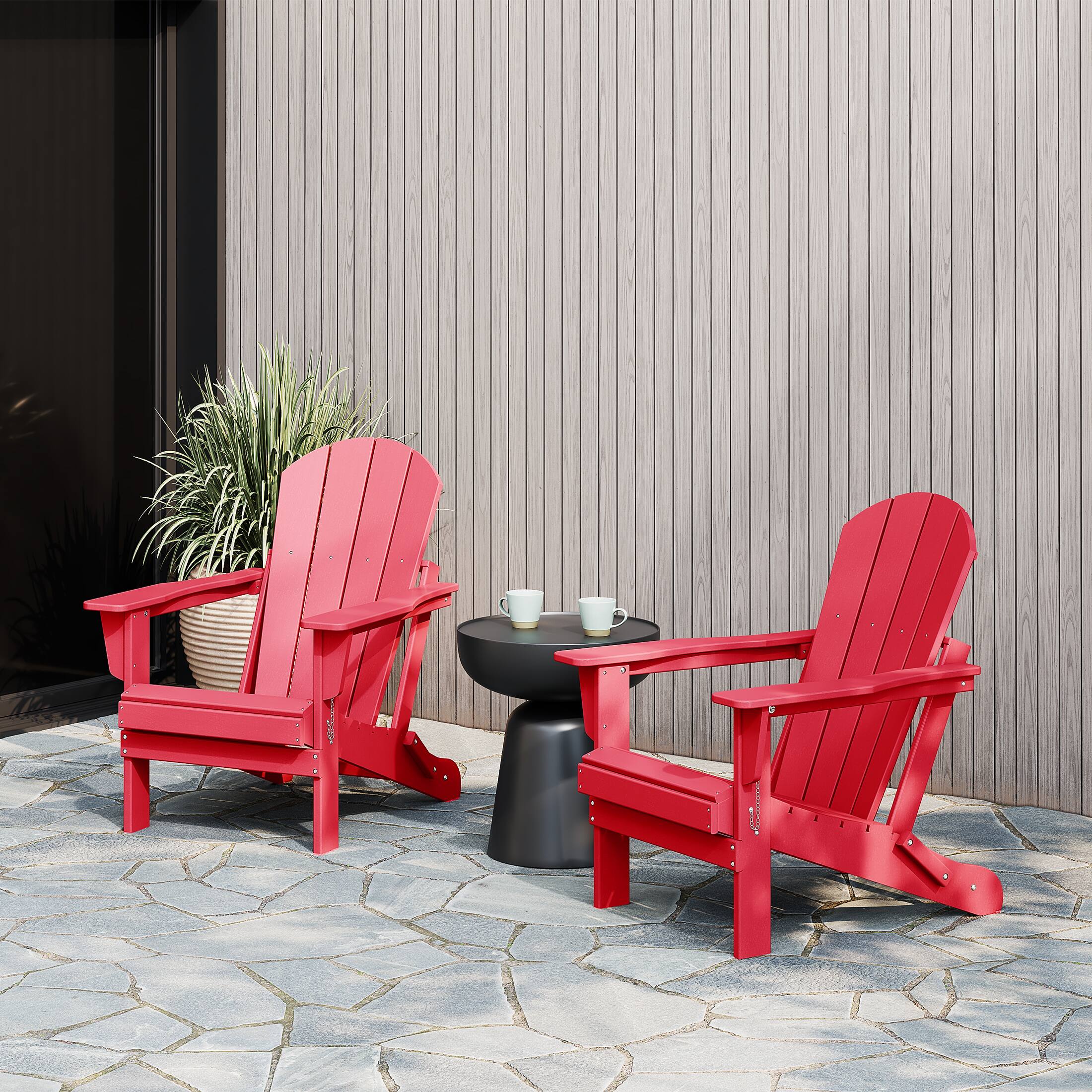 Angle. WestinTrends - WestinTrends Malibu Outdoor HDPE Folding Poly Adirondack Chairs (Set of 2) - Red.