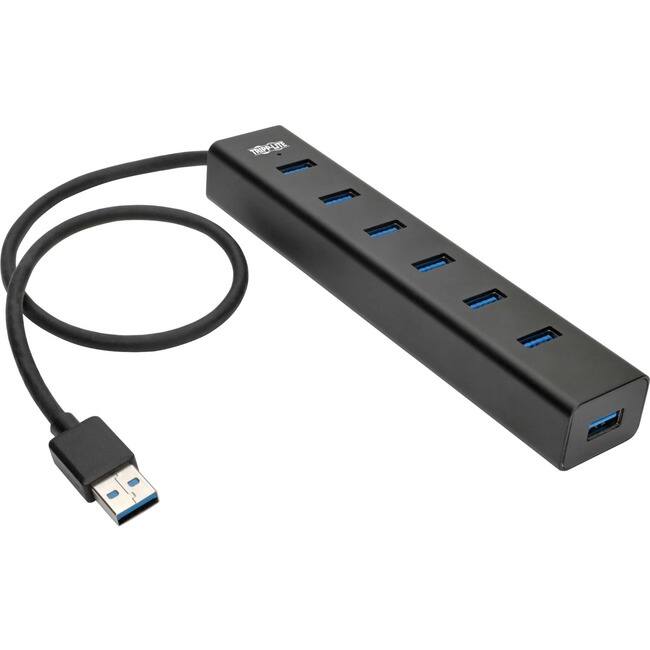 Front. Tripp Lite - Eaton Tripp Lite Series 7-Port USB-A Mini Hub - USB 3.x (5Gbps), International Plug Adapters, Aluminum Housing - USB 3.2 - Black.