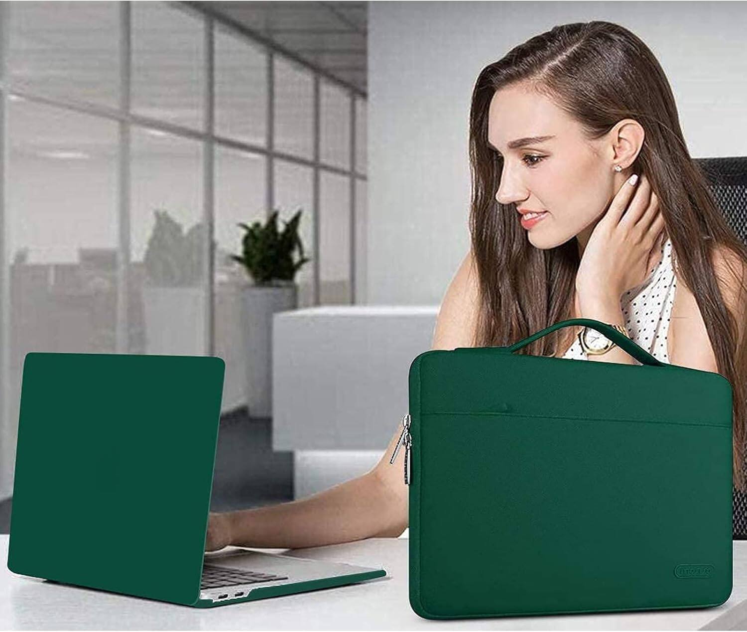 Alt View 3. mosiso - 5IN1 Kit for MacBook Air 13 inch Case M1 A2337 A2179 A1932 2021-2018, Case&Bag&Keyboard Skin&Webcam Cover&Screen Film - Peacock Green.