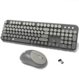 HM 1810 - Wireless And Mouse Combo 2 4 Ghz Full sized Typewriter For Windows Computer Desktop Pc Laptop milktea - Gray
