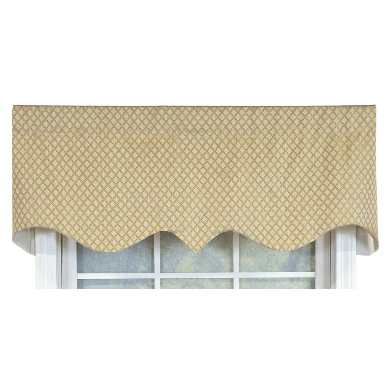 Left. RLF Home - RLF Home 100% Cotton Diamonds Regal  Fully lined Windows Rod Pocket Valance 50" x 17"  Green - Green.