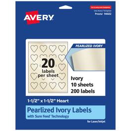 Avery - Pearlized Ivory Heart Labels, 1.5" x 1.5", 200ct - White