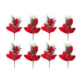 BreeBe - Beaded Pomegranate and Pear Pine Pick (Set of 8) - Red, Green