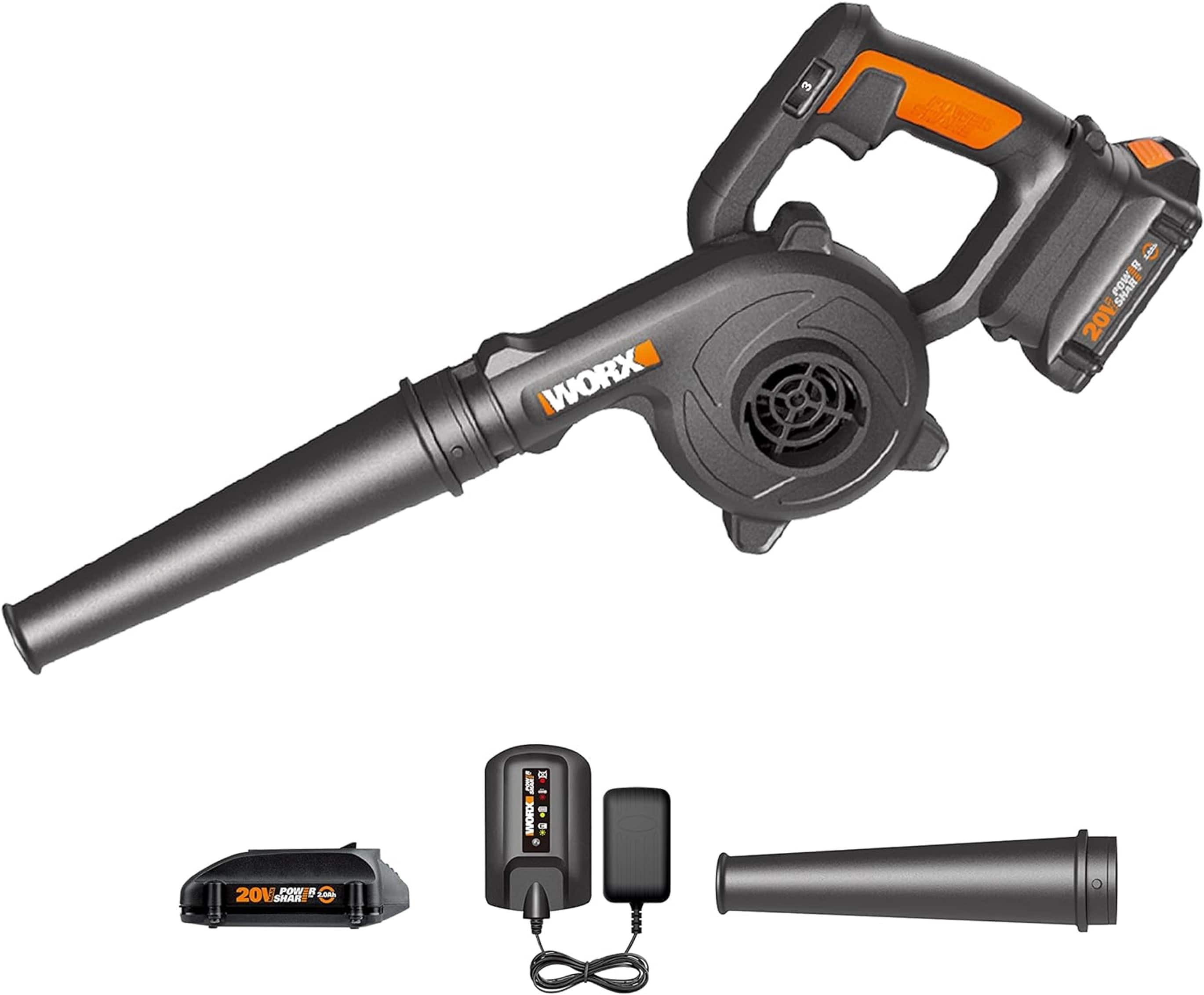 WORX - 20V 160 MPH 100 CFM Cordless Shop Blower (1 x 2.0 Ah Battery and 1 x Battery Charger) - Black - Front_Zoom