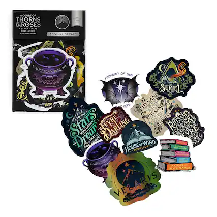 A Court of Thorns & Roses
A Sarah J. Maas Collection
Officially Licensed Product
10 Vinyl Decals
Cauldron Boil Mine
Property of the Surie Tea Co.
The Stars Who Listen Darling
That's the Answer
High Cassian & Mor
Who Nest in the Eyre
House of Wind Book Club
A Court of Silver Flames
Velaris
Night Court