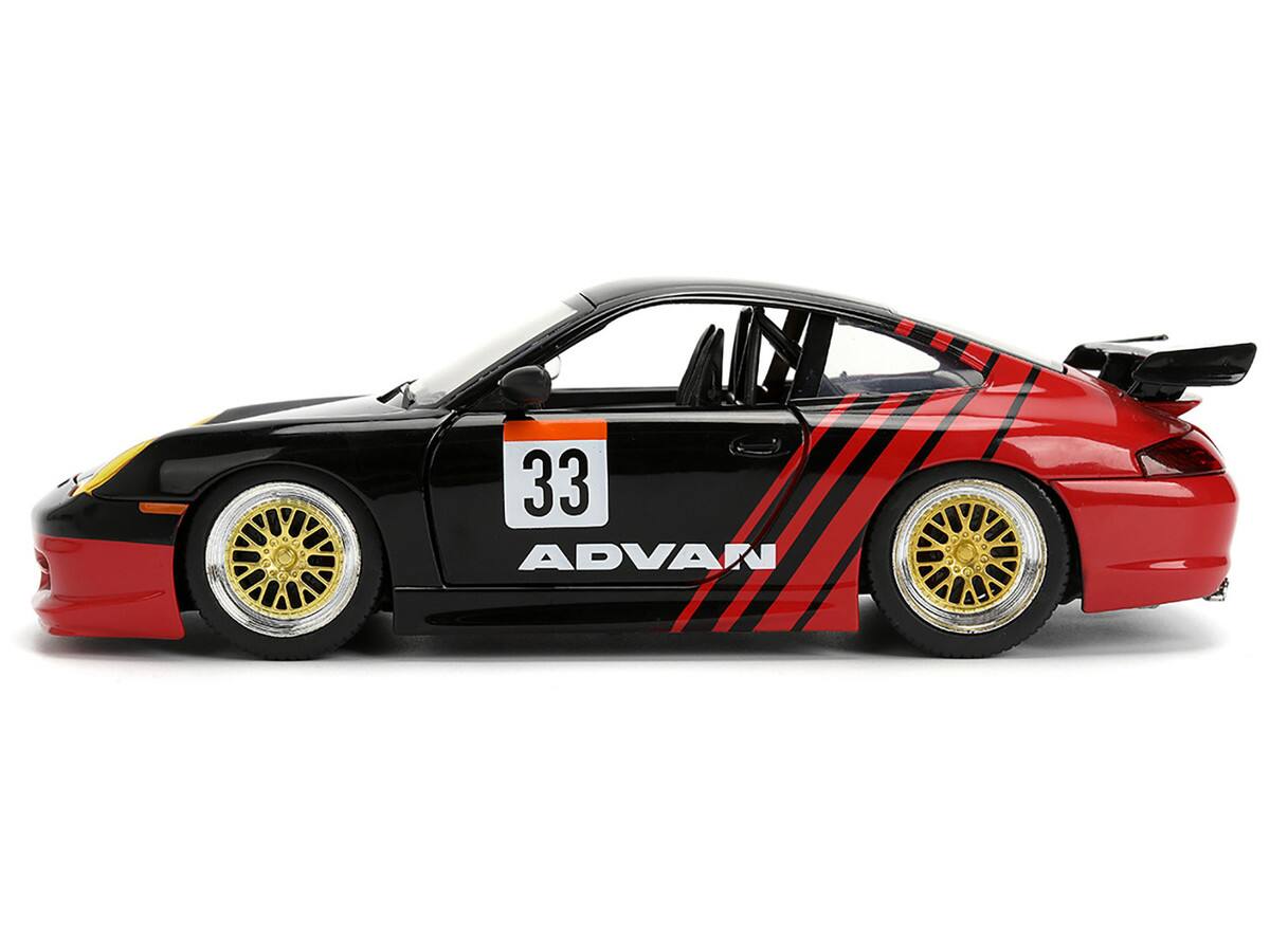Left. Jada - Porsche 911 GT3 RS (996) #33 "ADVAN" Black and Red "Hyper-Spec" Series 1/24 - Black and Red.