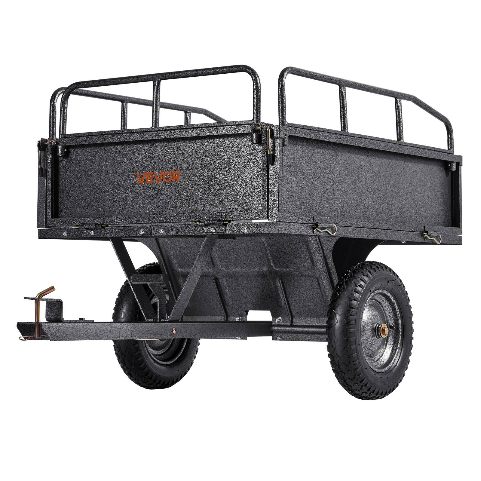 Alt View 5. VEVOR - Garden Utility Trailer,10 Cu. Ft & 500lbs Capacity, ATV UTV Hauling Trailer,Tow Behind Steel Dump Cart with 14" Tires - black.