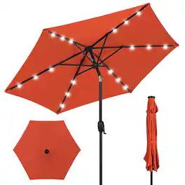 Best Choice Products - 7.5ft Outdoor Solar Patio Umbrella for Deck, Pool w/ Tilt, Crank, LED Lights - Rust