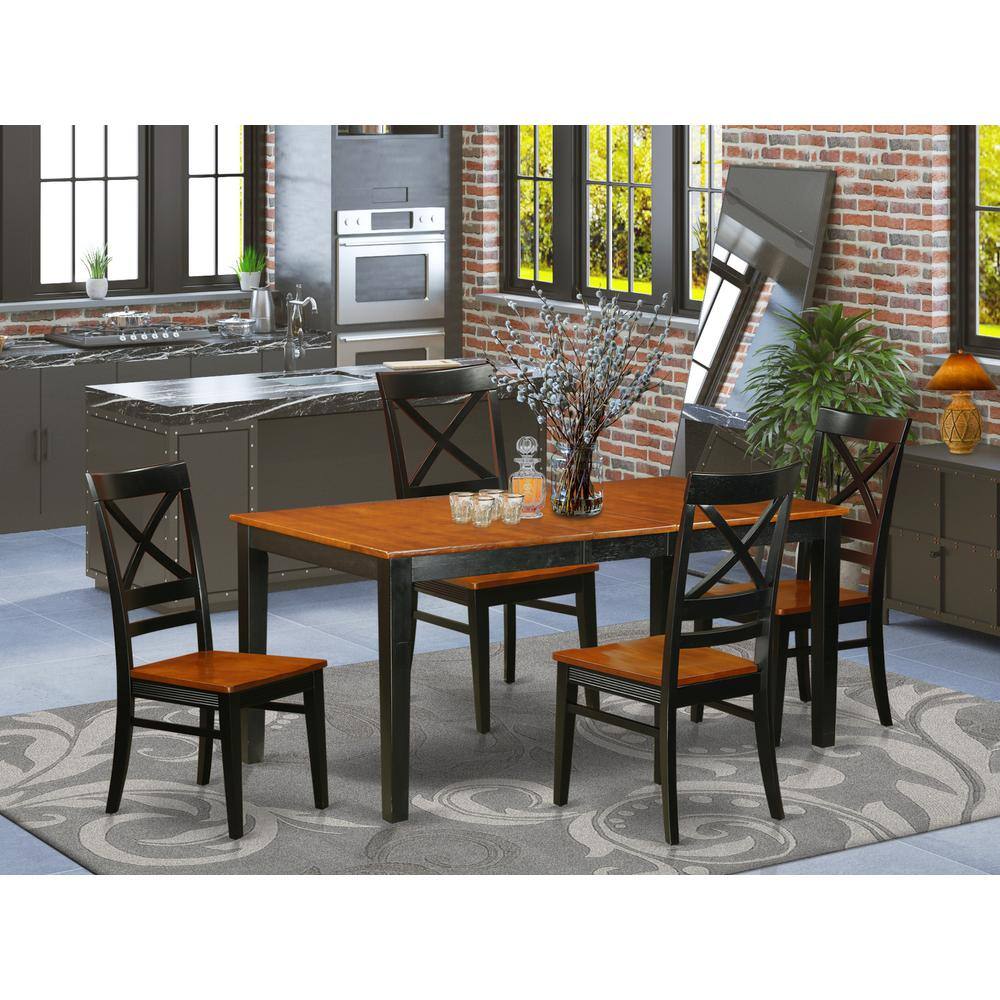 Back. East West Furniture - 5 PC Table set-Dining Table and 4 Wood Dining Chairs - Black & Cherry.