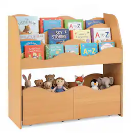 Gymax - Kids Toy Storage Organizer Wooden Montessori Bookshelf w/ 2 Rolling Drawers Natural - Yellow