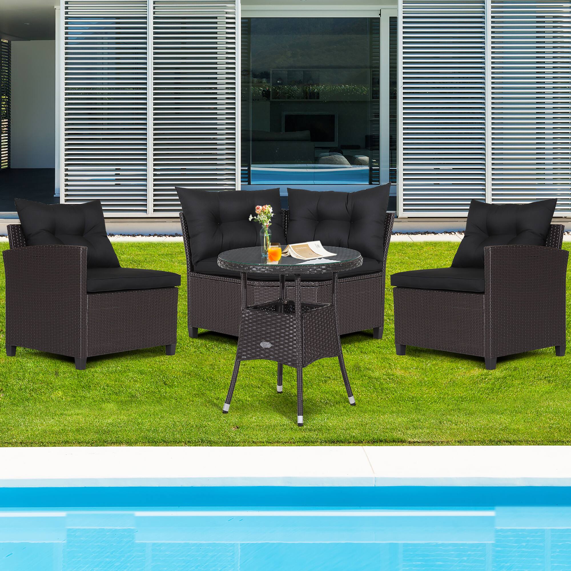 Alt View 3. Costway - 4PCS Patio Rattan Furniture Set Cushioned Sofa Glass Table Garden - Mix Brown/Black.
