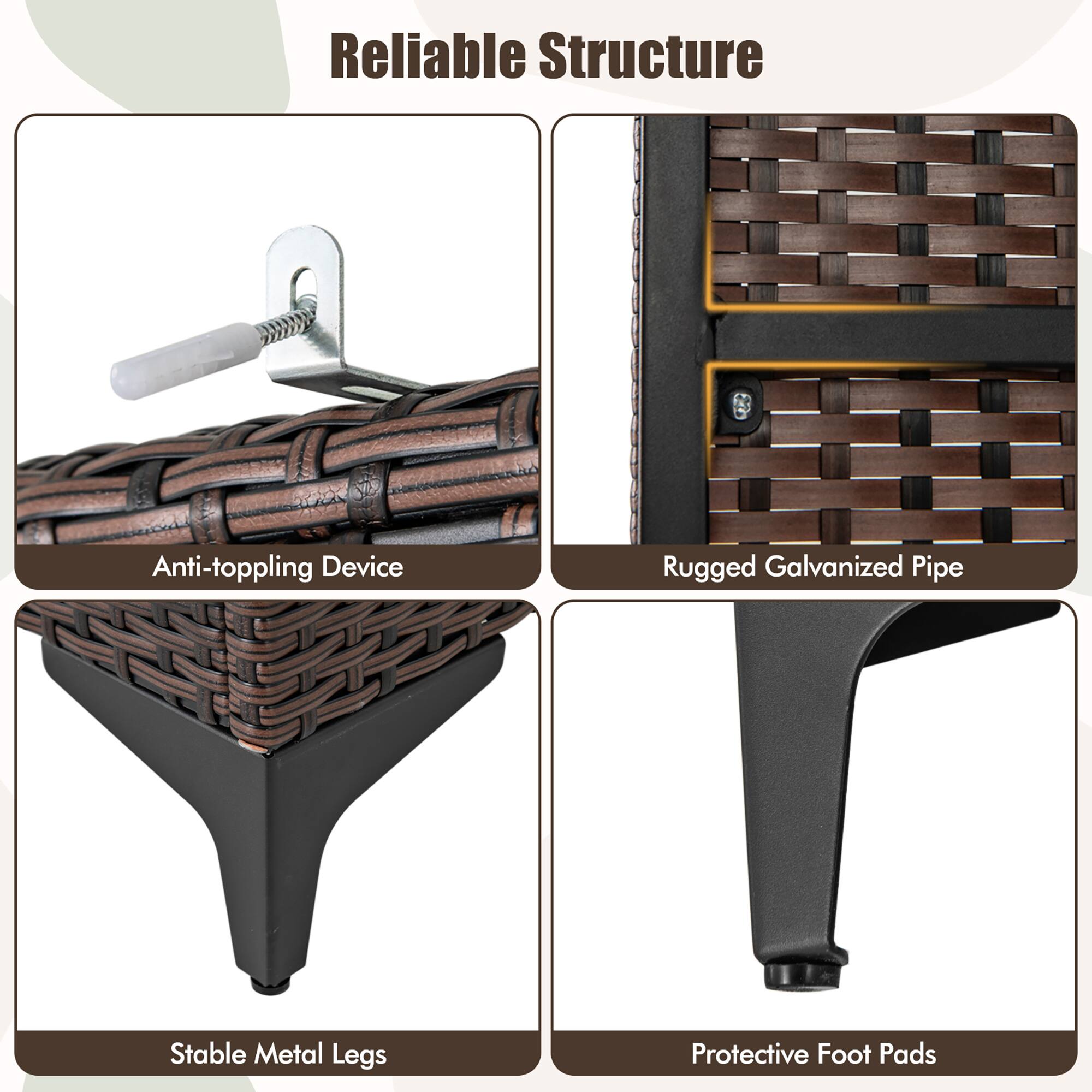 Reliable Structure

- Anti-toppling Device
- Rugged Galvanized Pipe
- Stable Metal Legs
- Protective Foot Pads