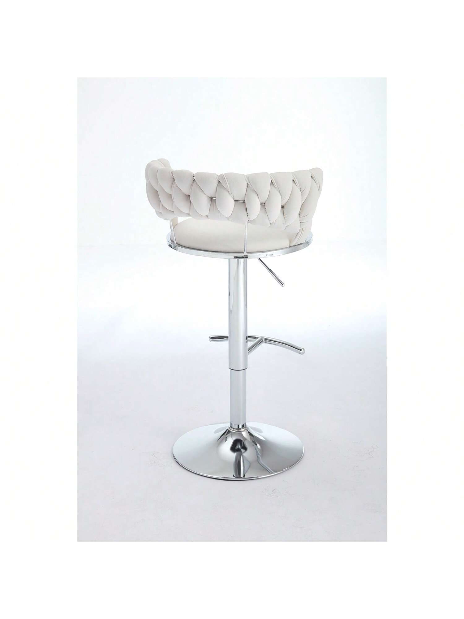 Alt View 6. Trinkets Crazed - Velvet Bar Stools Set Of 2, Modern Swivel Barstools With Woven Backrest, Adjustable Counter Stools - Cream.