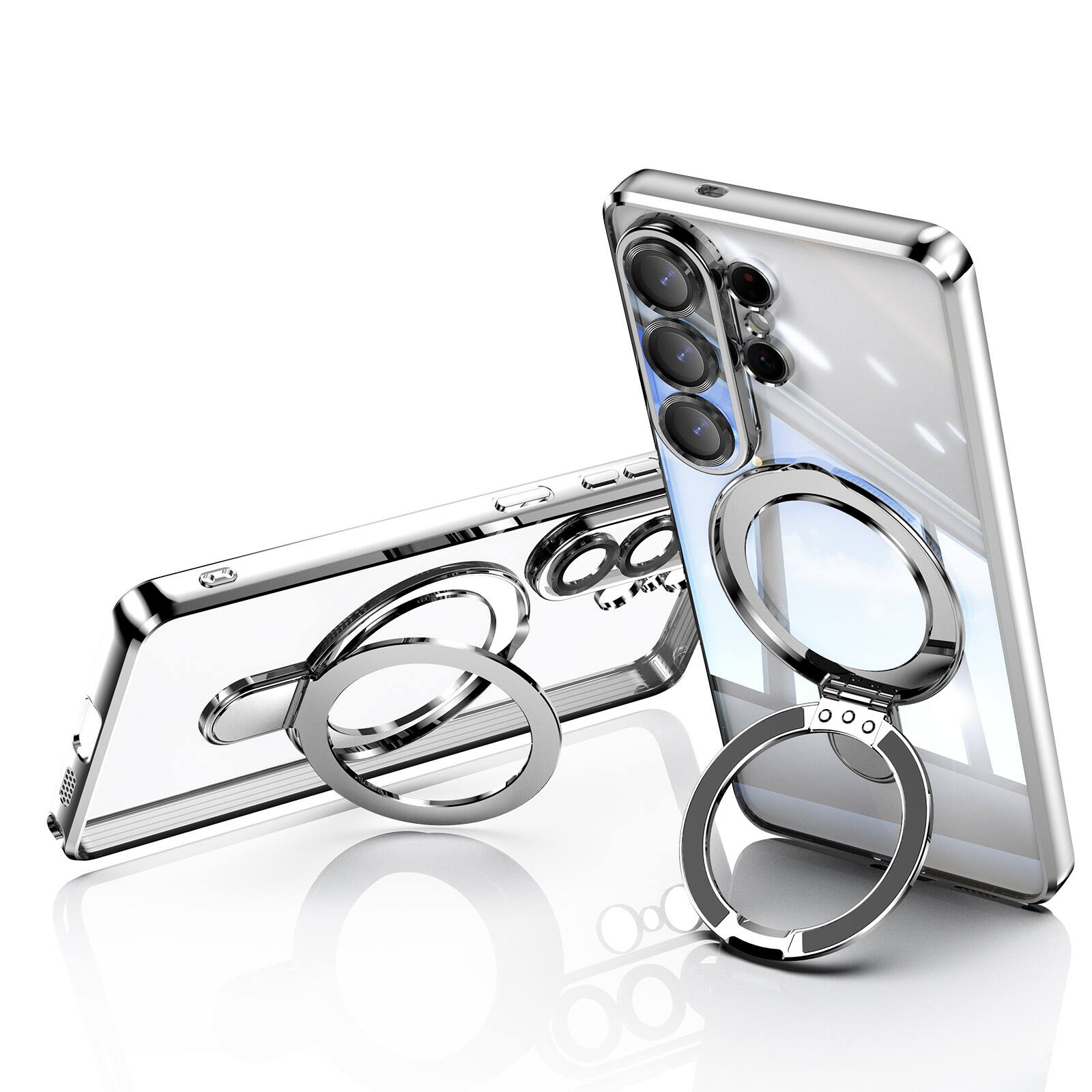 Alt View 2. Dteck - Clear Mag Safe Case for Samsung Galaxy S26 Ultra,Transparent Back Plated Bumper Shockproof Metal Stand Cover + Lens Film - Silver.