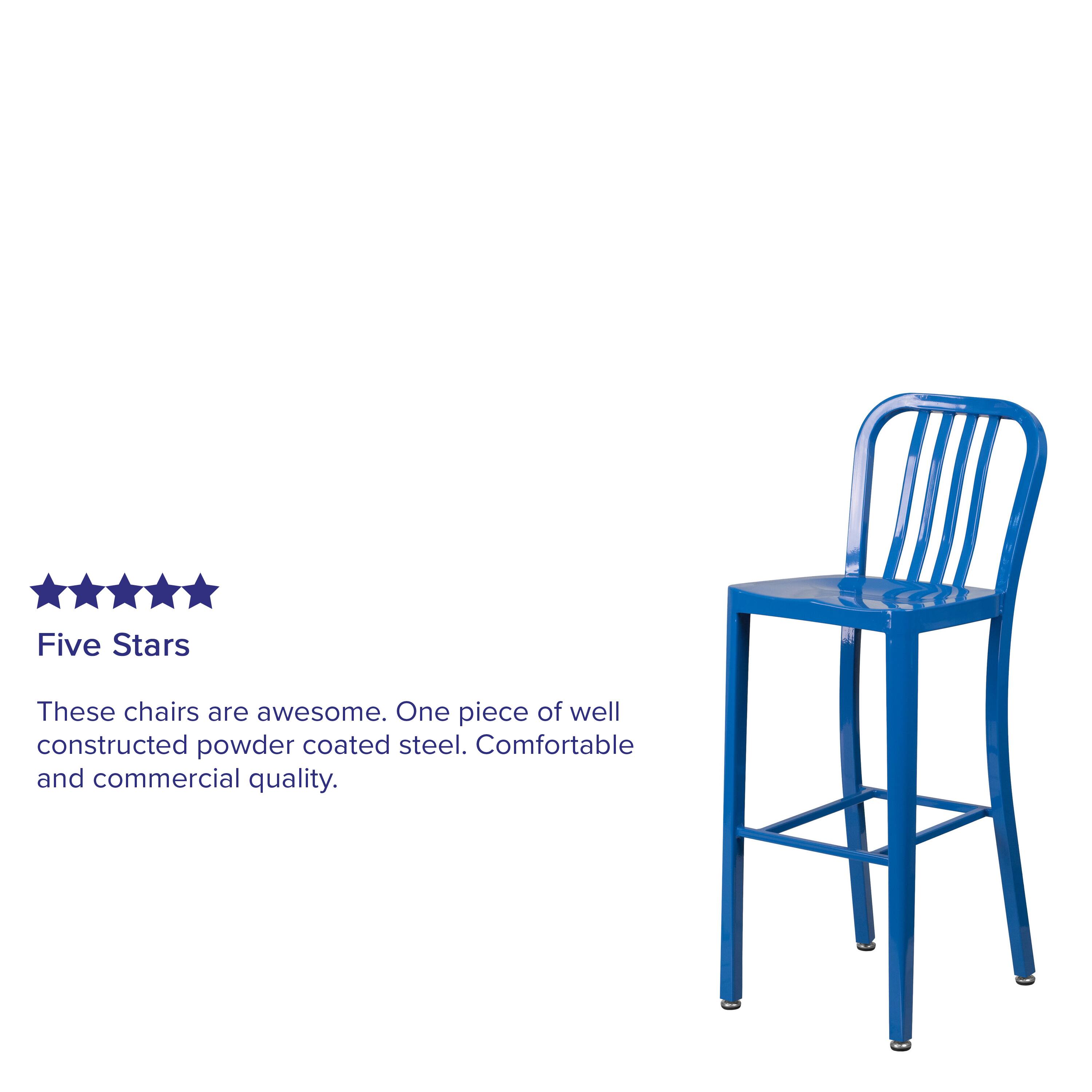 Five Stars

These chairs are awesome. One piece of well constructed powder coated steel. Comfortable and commercial quality.