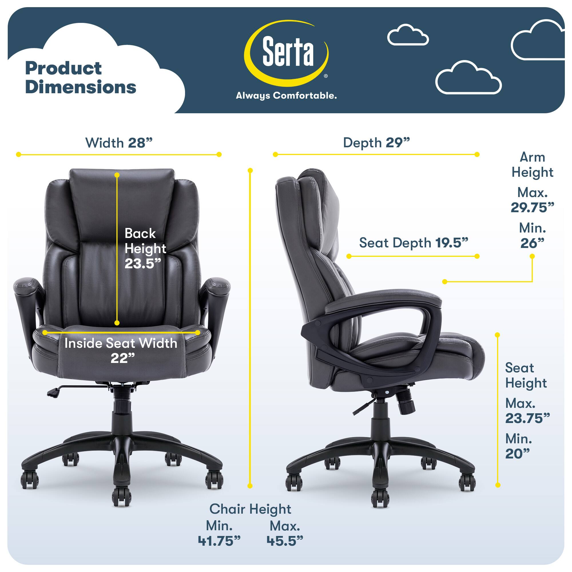 Alt View 11. Serta - Garret Bonded Leather Executive Office Chair with Premium Cushioning - Space Gray.