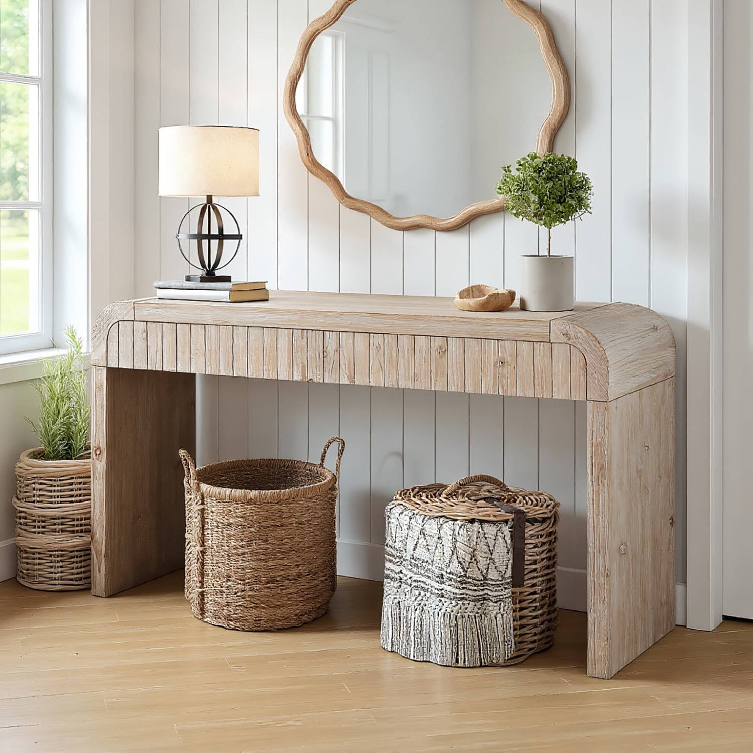 Kadyn - 59'' Vintage Crafted Entryway Table,Two Hidden Handle Drawers,Farmhouse Console Table ,Easy Assembly, Natural Wood Wash - Brown