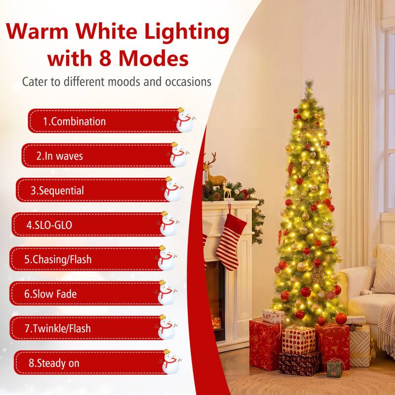 Warm White Lighting with 8 Modes  
Cater to different moods and occasions

1. Combination  
2. In waves  
3. Sequential  
4. SLO-GLO  
5. Chasing/Flash  
6. Slow Fade  
7. Twinkle/Flash  
8. Steady on