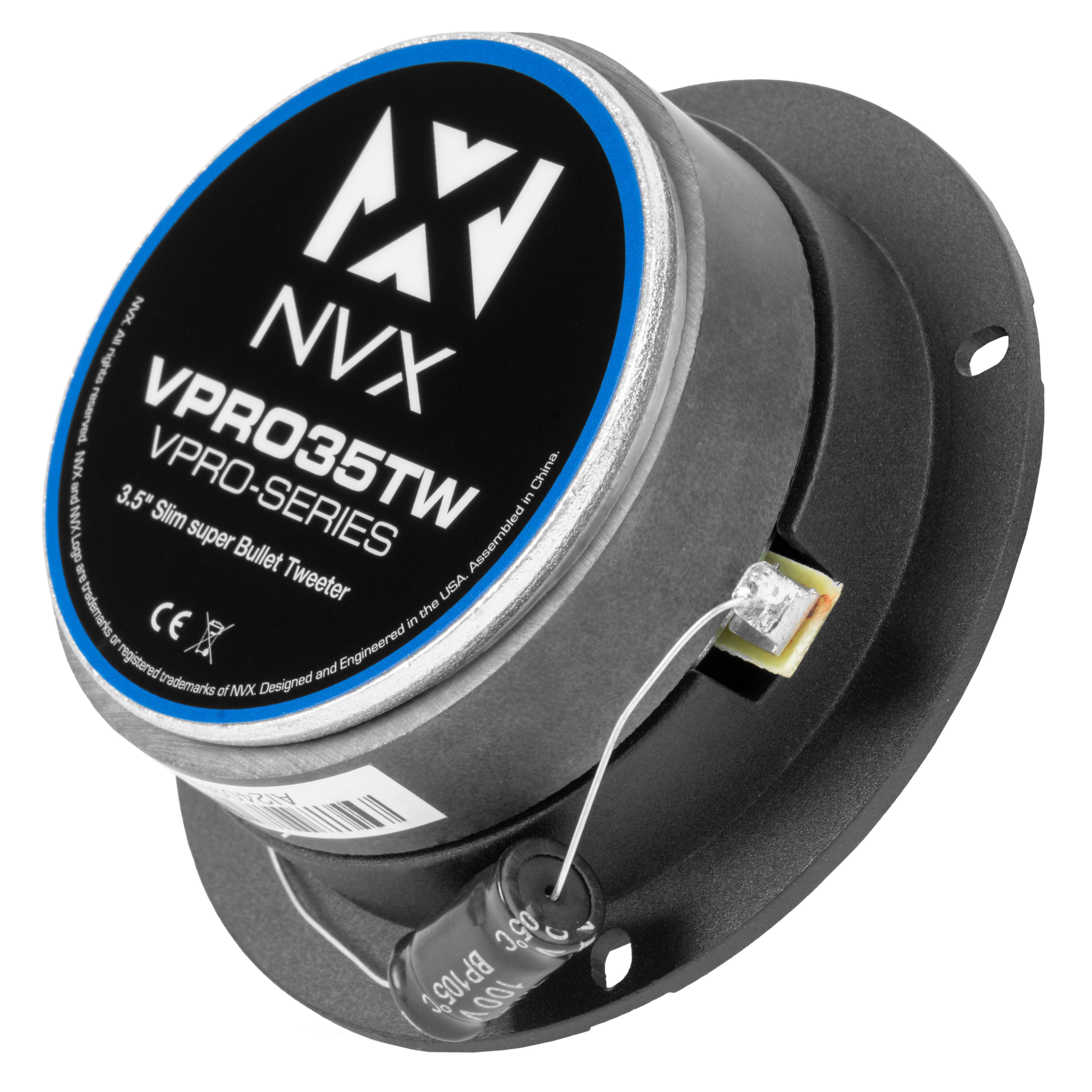 NVX VPRO35TW 3.5" Slim super Bullet Tweeter  
VPRO-SERIES  
Assembled in China  
Designed and Engineered in the USA  
CE  
NVX is a registered trademark of NVX  
NVX 05C BP105C