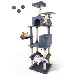 Gymax - 80'' Tall Cat Tree w/2 Condos Sisal Scratching Posts Plush Perch Hammock Basket Dark Gray