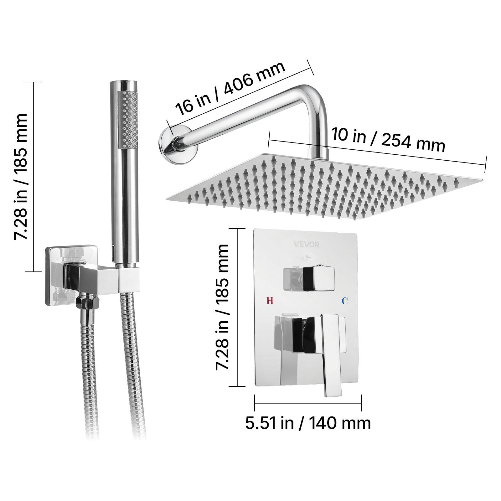 - 7.28 in / 185 mm
- 16 in / 406 mm
- 10 in / 254 mm
- 5.51 in / 140 mm
