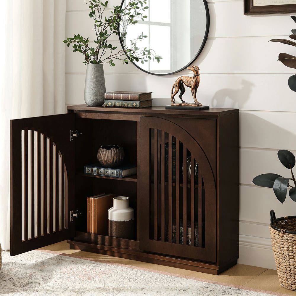 Alt View 6. Kadyn - Mid-Century Modern V-Shape Narrow Storage Cabinet and Sideboard - Black - Black.