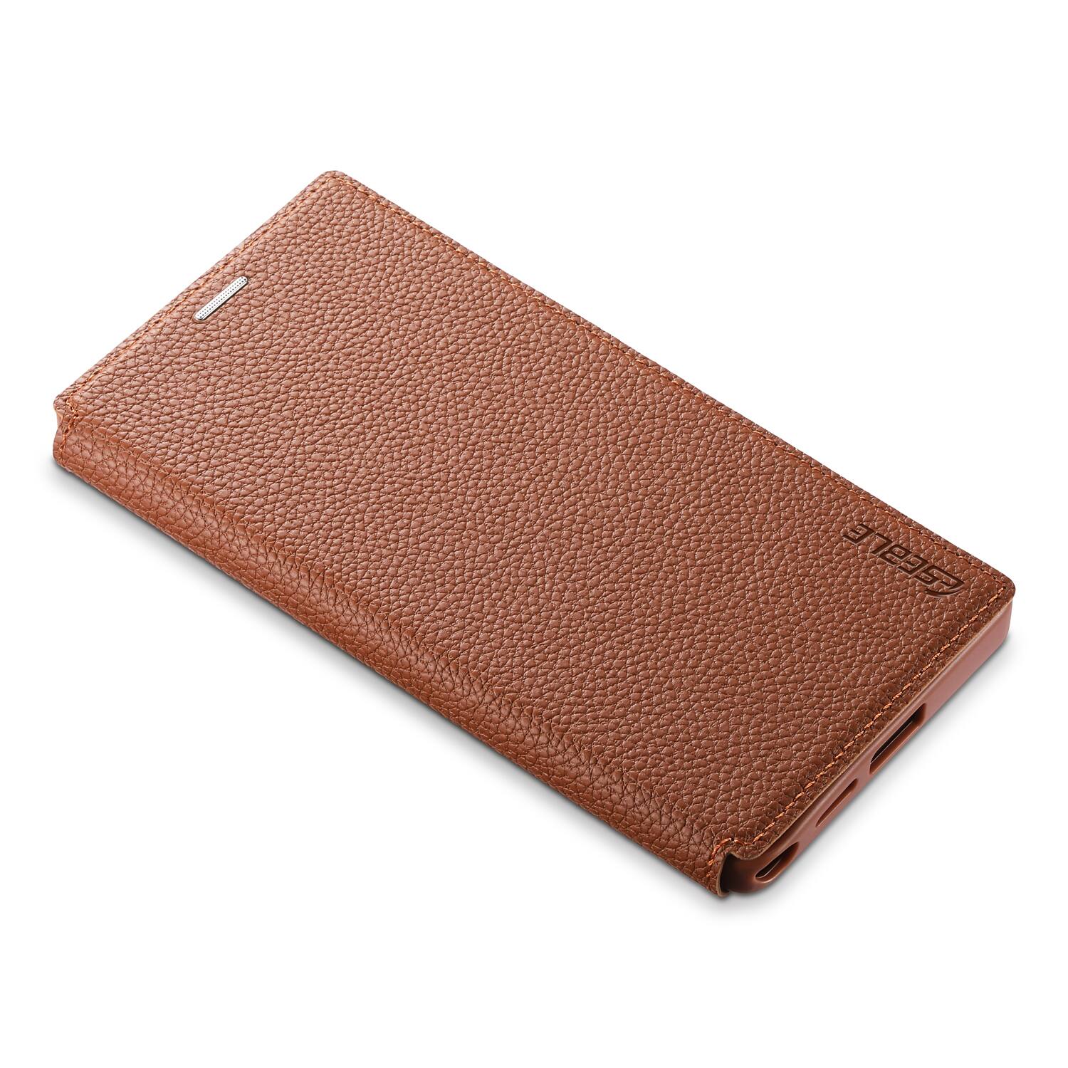 Left. Dteck - Ultra-Thin Faux Leather Card Slot Case for Samsung Galaxy S25 Ultra,Wireless Charging,Flip Card Pocket Phone Cover - Brown.