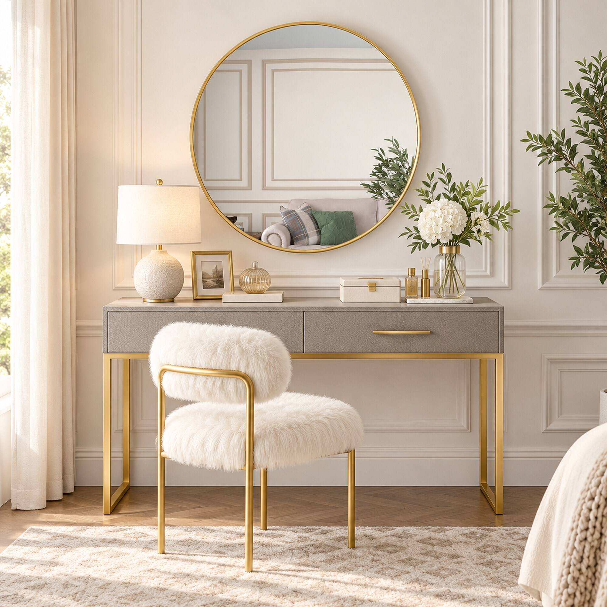 Alt View 2. RYHNUYNE - 36 Inch Round Wall Mirror, Gold Aluminum Frame, HD Glass, Shatterproof, Bathroom and Living Room Decor.