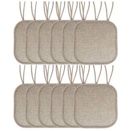 Sweet Home Collection - Cameron Memory Foam No Slip Back 16" x 16" Chair Pad Cushion with Ties, 12-Pack - Beige/Taupe