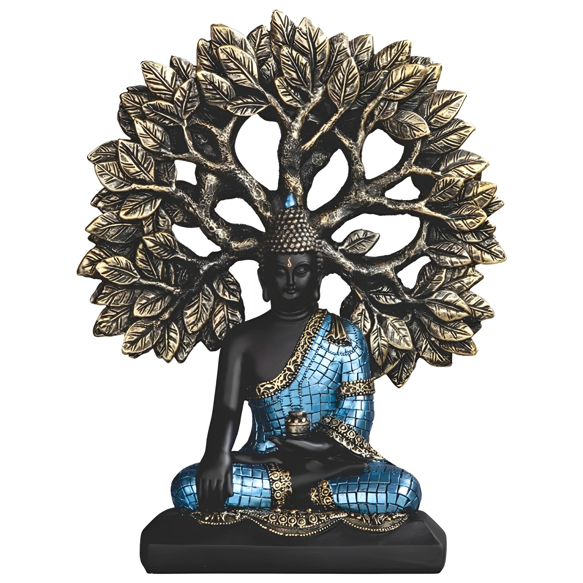 Front. FC Design - FC Design 9.75"H Buddha under Bodhi Tree Figurine Statue Desk Tabletop Home Decor Gift - Multi-Color.