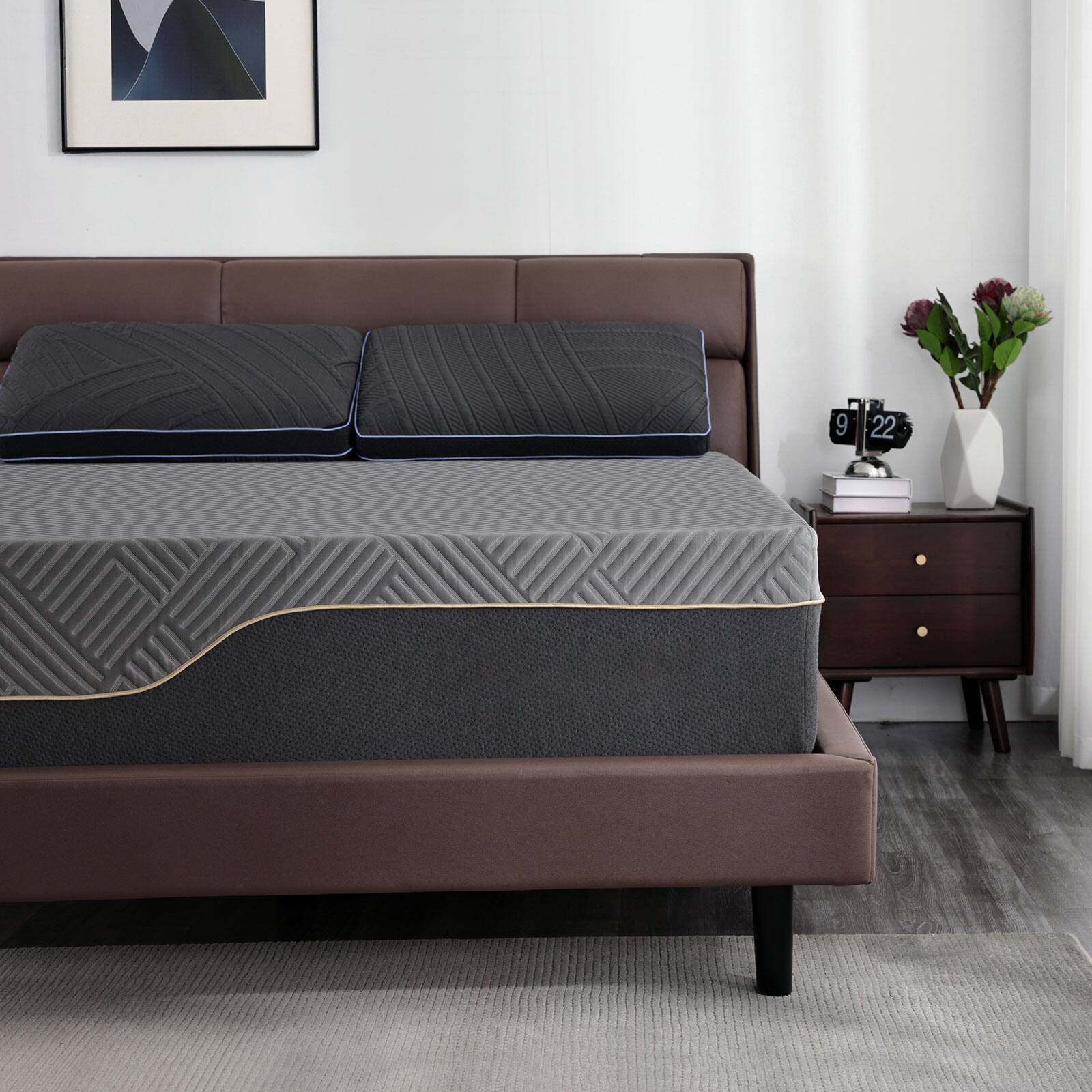 Back. Vipbear - Vipbear 10" King Size Memory Foam Extra Firm Mattress, Luxury Cooling Gel Green Tea Bed Mattresses, Flip Firm Mattress - Black.