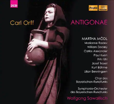 Carl Orff
ANTIGONAE
MARTHA MÖDL
Marianne Radev
William Dooley
Carlos Alexander
Paul Kuen
Fritz Uhl
Josef Traxel
Kurt Böhme
Lilian Benningsen
Chor des Bayerischen Rundfunks
Symphonie-Orchester des Bayerischen Rundfunks
Wolfgang Sawallisch
2CD
Profili
Edition