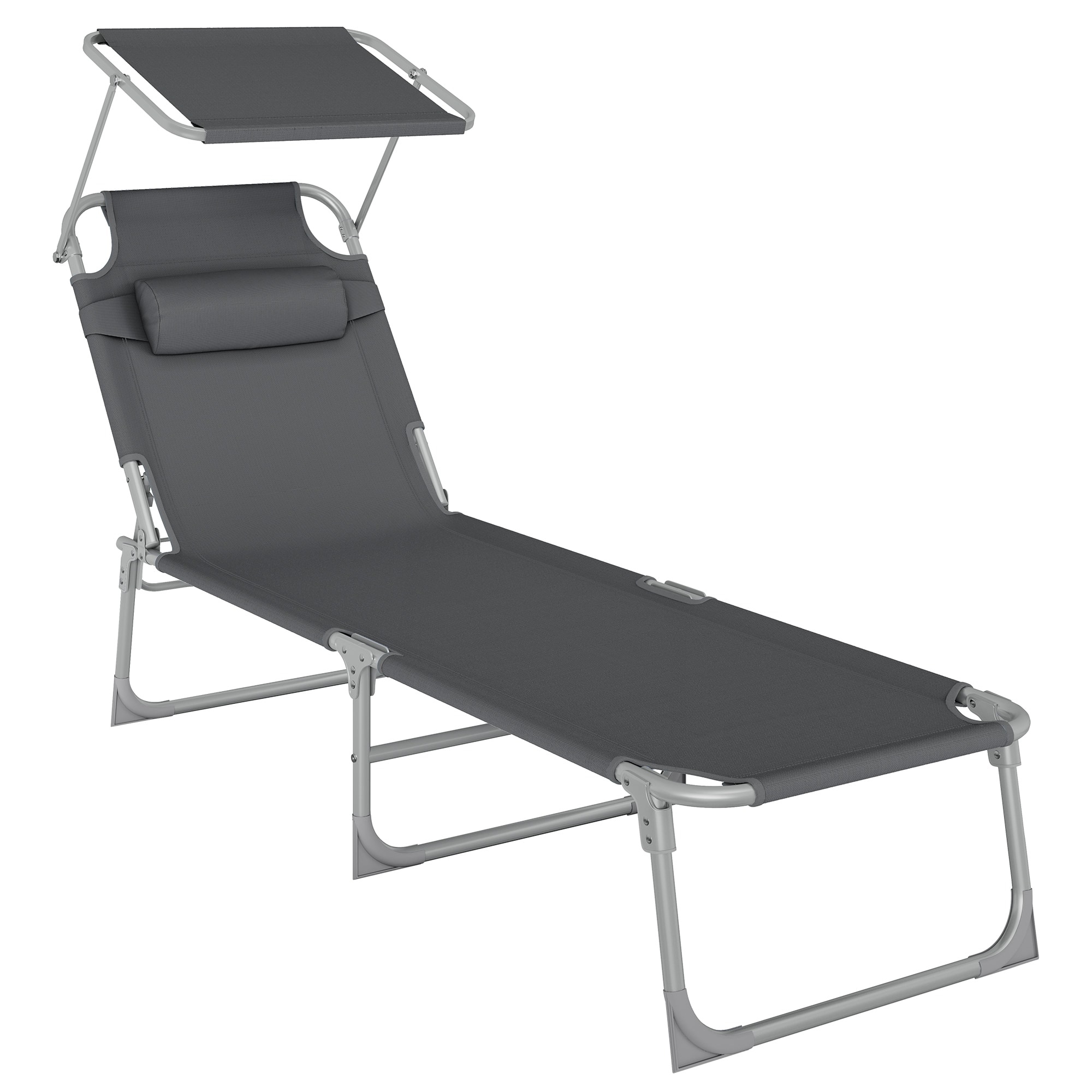 Photos - Garden Furniture Songmics Home - Outdoor Lounge Chair, Adjustable Folding Chaise Lounge, Tanning Chair Beach Bed - Dark Gray GCB192 