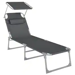 Songmics Home - Outdoor Lounge Chair, Adjustable Folding Chaise Lounge, Tanning Chair Beach Bed - Dark Gray