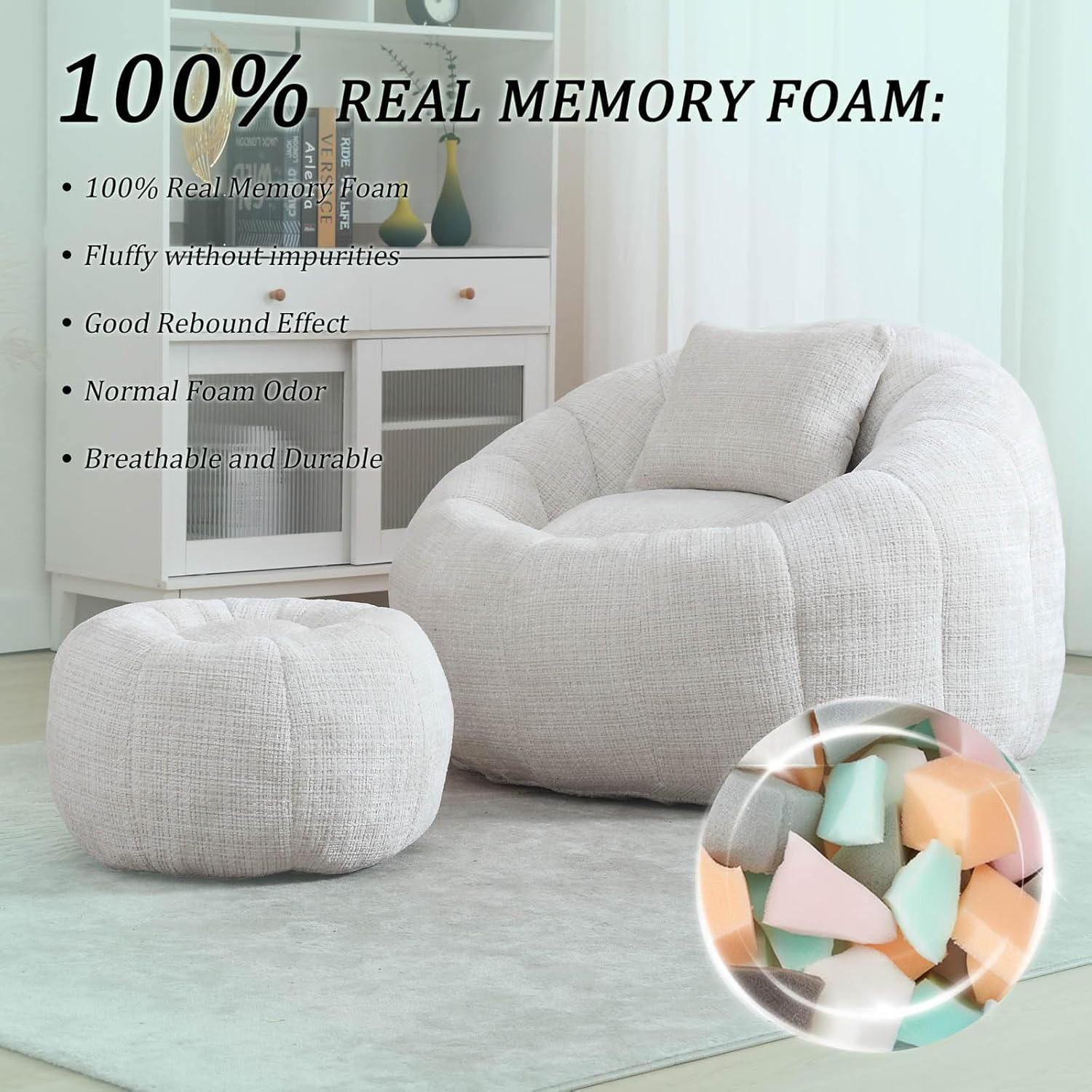 100% REAL MEMORY FOAM:

- 100% Real Memory Foam
- Fluffy without impurities
- Good Rebound Effect
- Normal Foam Odor
- Breathable and Durable