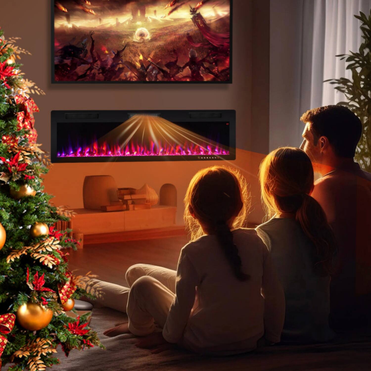 Alt View 1. LUCKY ONE - 60 Inch Recessed/Wall Mounted Electric Fireplace with 12 Colors - Black.