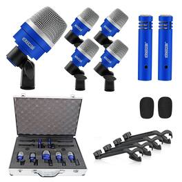 5 CORE - Drum Mic Kit 7 Pcs Kick Bass Tom Snare Dynamic Microphone Instrument Mics Set - Blue