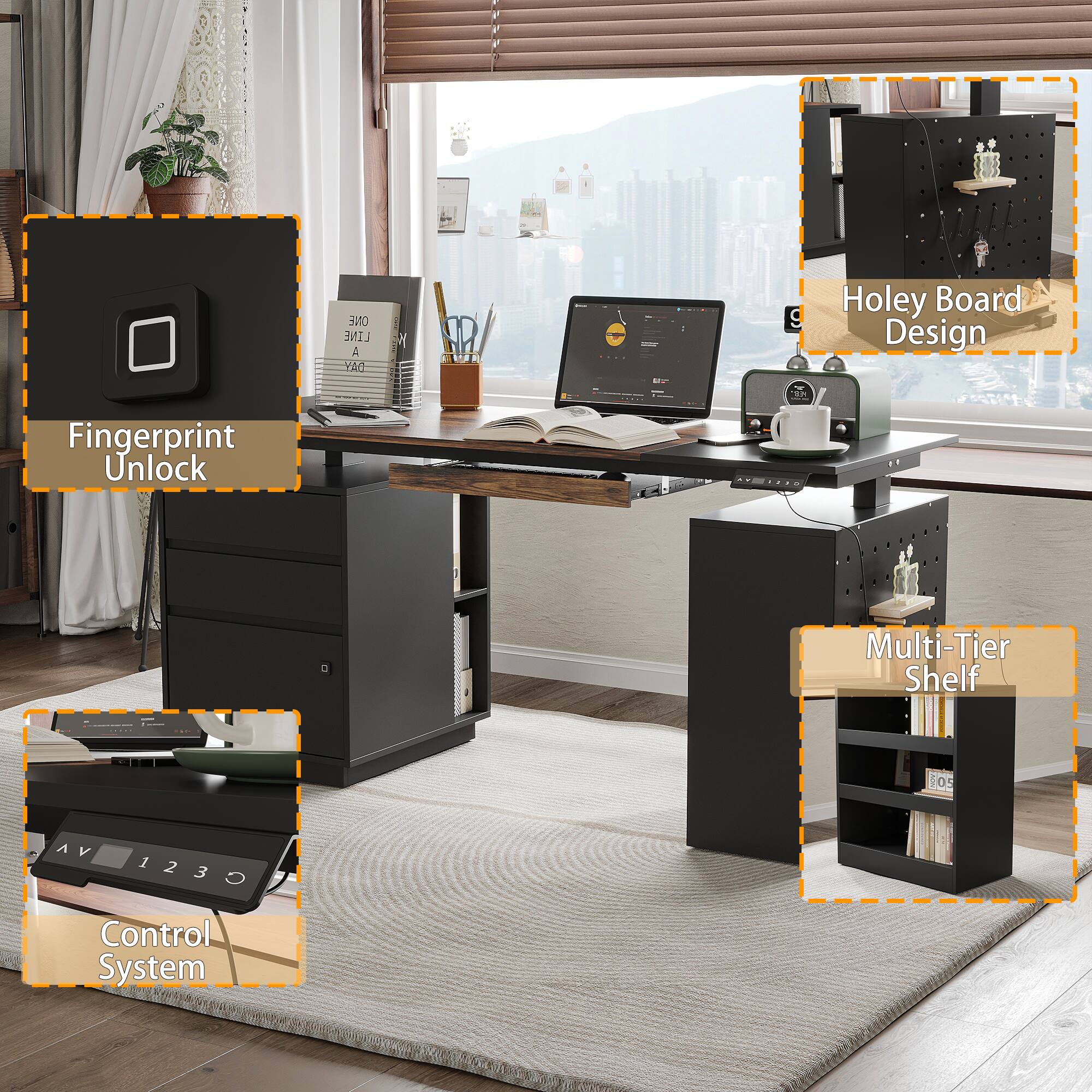 - Fingerprint Unlock
- Holey Board Design
- Multi-Tier Shelf
- Control System