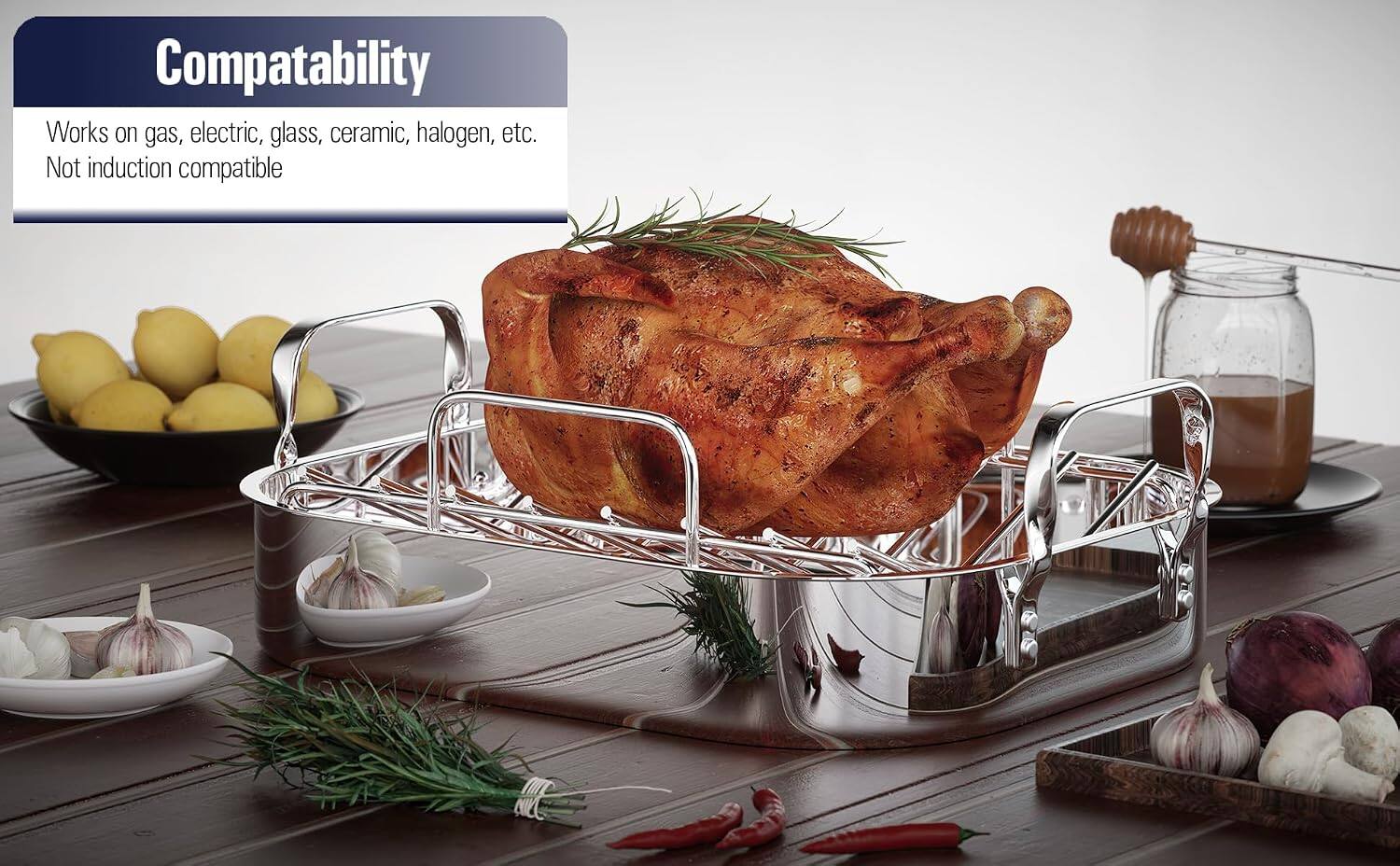 Compatibility

Works on gas, electric, glass, ceramic, halogen, etc. Not induction compatible