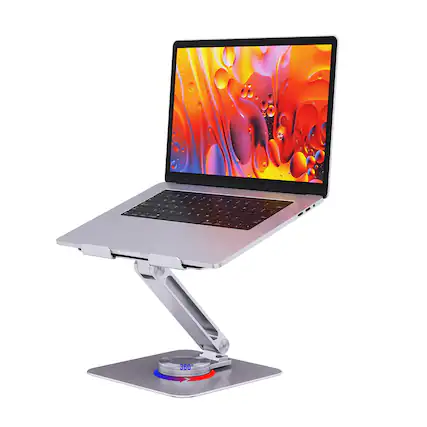 Front. HongFei - Adjustable Laptop Stand with 360° Rotating Base, Foldable Aluminum Laptop Riser for Desk, Fits 10–17.3" Laptops, Silver - Silver.